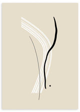 Cuadro minimalista y abstracto con ilustraciones de trazos blancos y negros sobre un fondo beige crema. Ideal para ambientes modernos, salones y salas de estar