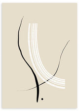 Cuadro minimalista y abstracto con ilustraciones de trazos blancos y negros sobre un fondo beige crema. Ideal para ambientes modernos, salones y salas de estar