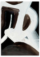 Cuadro con composición abstracta de formas blancas, negras y marrón oscuro, de contraste marcado y estética contemporánea, estilo abstracto. Disponible en kudeko.com