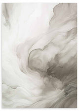 Tableau avec composition abstraite de formes fluides en beige, gris fumée, ivoire et sable, finition douce et style abstrait organique pour décoration murale. Disponible sur kudeko.com