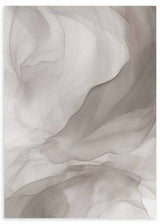 Tableau avec formes abstraites translucides en couches, tons beige, gris perle et blanc cassé, composition fluide et légère au style abstrait apaisant. Disponible sur kudeko.com