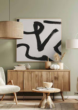 Cuadro cuadrado abstracto en blanco y negro con líneas curvas gruesas. Tienda kudeko.com