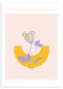 Cuadro de ilustración floral colorida con flores sobre fondo rosa claro