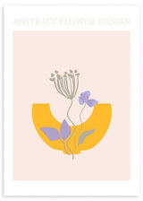 Cuadro de ilustración floral colorida con flores sobre fondo rosa claro