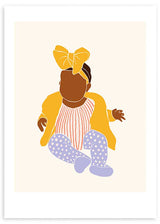 Cuadro infantil de ilustración artística de bebé con lazo y pijama