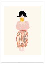 Cuadro infantil de ilustración artística de niña jugando con un móvil