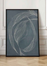 Cuadro abstracto con líneas onduladas en fondo azul - kudeko.com