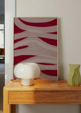 Tableau abstrait avec formes fluides dans des tons terracotta et beige, ambiance décorative douce et contemporaine. Disponible sur kudeko.com