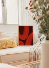 Cuadro decorativo de estilo abstracto y minimalista colocado en salón, composición abstracta orgánica en terracota, modelo Velvet Terracota II