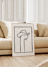 Cuadro decorativo de estilo blanco_y_negro y minimalista colocado en dormitorio_infantil, serpiente con sombrero vaquero, modelo Squiggles the Snake In a Stetson