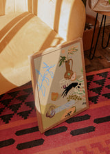Cuadro decorativo de estilo colorido y ilustración colocado en cocina, bodegón artístico con peras y flores, modelo Pass Me The Pear