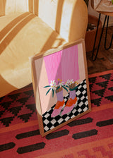 Cuadro decorativo de estilo colorido y ilustración colocado en dormitorio, zapatos florales de moda en ilustración colorida, modelo Floral Feet Fashion