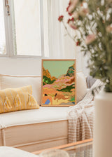 Cuadro decorativo de estilo colorido y ilustración colocado en salón, escena tropical relajada en la naturaleza, modelo Lazydaysinnature