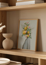 Cuadro decorativo de estilo flores y ilustración colocado en salón, retrato floral con ramo amarillo, modelo Yellow Bouquet