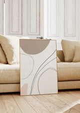 Cuadro decorativo de estilo minimalista y abstracto colocado en salón, arte abstracto de líneas orgánicas en tonos suaves, modelo Abstract Line Art