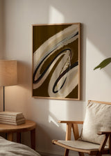 Cuadro decorativo de estilo minimalista y abstracto colocado en salón, trazos abstractos en tonos espresso, modelo Espresso strokes no4
