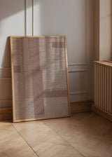 Wandbild mit überlagerten textilen Blöcken in Beige, Sand, Taupe und sanftem Braun, gleichmäßiger Bildwirkung und klarer geometrischer Gestaltung für eine ausgewogene Wanddekoration. Erhältlich auf kudeko.com
