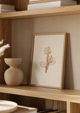 Cuadro decorativo de estilo minimalista y orgánico colocado en salón, hoja botánica en acuarela minimalista, modelo Hoja Suspendida