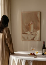 Cuadro decorativo de estilo minimalista y sereno colocado en cocina, frappé elegante con cereza, modelo An elegant frappe