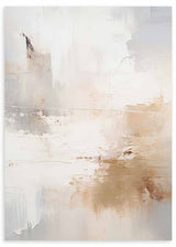 Cuadro abstracto de composición suave con manchas beige, arena, blanco roto y gris claro, de estilo abstracto. Disponible en kudeko.com