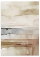 Wandbild mit abstrakter Komposition aus weich verschwommenen horizontalen Bändern in Beige, Sand, Offwhite, Rauchgrau und Toastbraun, im reduzierten und ruhigen abstrakten Stil. Erhältlich auf kudeko.com