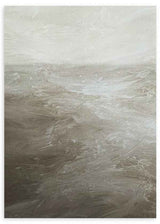 Cuadro con escena abstracta inspirada en el mar, en tonos arena, gris piedra, blanco roto y topo, de estilo abstracto. Disponible en kudeko.com