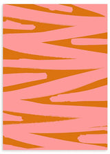 Tableau avec bandes diagonales irrégulières en rose corail et orange terre cuite, composition abstraite dynamique au contraste marqué et au style contemporain. Disponible sur kudeko.com