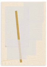Cuadro con collage abstracto de formas rectangulares en blanco roto, beige claro y detalle mostaza, de estilo minimalista. Disponible en kudeko.com