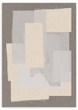 Abstraktes Wandbild mit überlagerten textilen Ausschnitten in Ecru, sanftem Beige, Perlgrau und Off-White, mit ruhiger ausgewogener Komposition und schlichtem Stil für moderne Wohnräume. Erhältlich auf kudeko.com