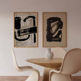 Cuadro abstracto con trazos negros gruesos fondo beige - kudeko.com