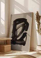 Cuadro abstracto con trazos negros gruesos fondo beige - kudeko.com