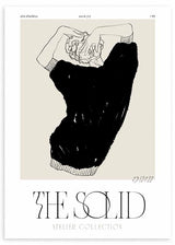 Cuadro de ilustración artística de mujer con camisa de negra sobre fondo beige. Una obra cargada de estilo.