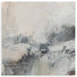 Cuadro cuadrado con composición abstracta de manchas suaves en blanco roto, gris humo, beige arena y negro tenue, de estilo abstracto. Disponible en kudeko.com
