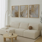 Conjunto de tres cuadros abstractos en tonos bronce y grises