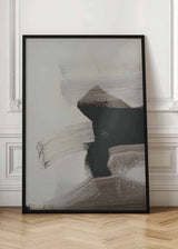 Cuadro con composición abstracta de manchas negras, grises y blanco roto, con formas amplias y contraste suave, de estilo abstracto. Disponible en kudeko.com
