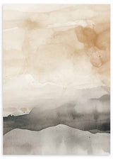 Cuadro con composición abstracta en tonos beige, arena, gris humo y negro, con formas difuminadas que evocan un paisaje brumoso y sereno de estilo abstracto. Disponible en kudeko.com