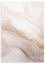 Quadro com formas onduladas translúcidas em bege, creme, areia e cinzento fumado, composição abstrata suave de estilo depurado para uma decoração de parede serena. Disponível em kudeko.com