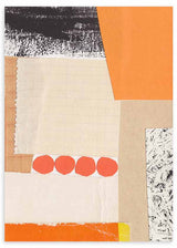 Cuadro de composición abstracta con bloques beige, crema, negro y naranja, círculos coral y texturas superpuestas de estilo abstracto. Disponible en kudeko.com