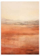 Tableau avec paysage abstrait, horizon diffus, montagnes douces, tons terracotta, sable, beige et gris fumée, dans un style abstrait pour une décoration murale apaisée. Disponible sur kudeko.com
