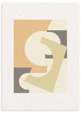 Cuadro con composición de formas geométricas superpuestas en beige, crema, arena y gris topo, de estilo minimalista. Disponible en kudeko.com