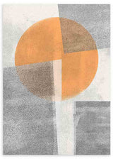 Tableau encadré avec composition géométrique abstraite, cercle segmenté terracotta, beige et gris, sur fond clair texturé, dans un style contemporain équilibré. Disponible sur kudeko.com
