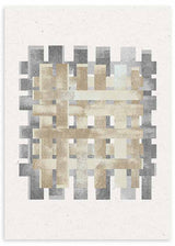 Tableau encadré avec composition abstraite de rectangles entrelacés beige, gris, crème et sable sur fond clair texturé, dans un style contemporain épuré. Disponible sur kudeko.com
