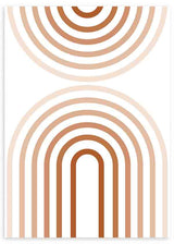 Cuadro con arcos concéntricos y semicírculos simétricos en tonos terracota, beige, crema y blanco, de estilo geométrico. Disponible en kudeko.com