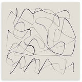 Tableau carré avec lignes noires et grises entrelacées sur fond beige clair, composition abstraite aux formes fluides dans un style minimaliste et contemporain. Disponible sur kudeko.com