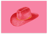 Cuadro ilustración de sombrero rojo sobre fondo rosa vibrante, kudeko.com
