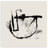 Cuadro cuadrado con composición abstracta en negro y blanco roto, con manchas irregulares, líneas curvas y formas gestuales de estilo abstracto. Disponible en kudeko.com