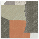 Quadro quadrado com formas abstratas recortadas, blocos em cinzento escuro, bege esverdeado, terracota e branco sujo, de estilo abstrato contemporâneo para decoração de parede. Disponível em kudeko.com