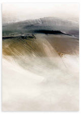 Cuadro con composición abstracta de formas curvas en beige, crema, gris oscuro, negro y verde oliva suave, de estilo abstracto. Disponible en kudeko.com