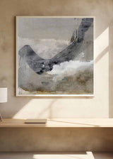 Cuadro cuadrado con formas abstractas fluidas en negro, gris, blanco y beige, composición envolvente de estilo abstracto. Disponible en kudeko.com