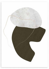Cuadro de formas orgánicas superpuestas en blanco roto y marrón oscuro, con línea fina ondulada y composición equilibrada de estilo abstracto. Disponible en kudeko.com
